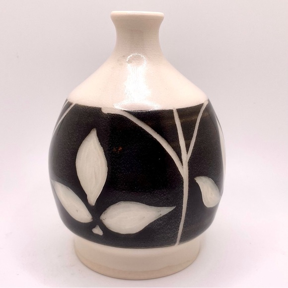 Brown and Cream Leaf and Stem Stoneware Bud Vase - Picture 2 of 8